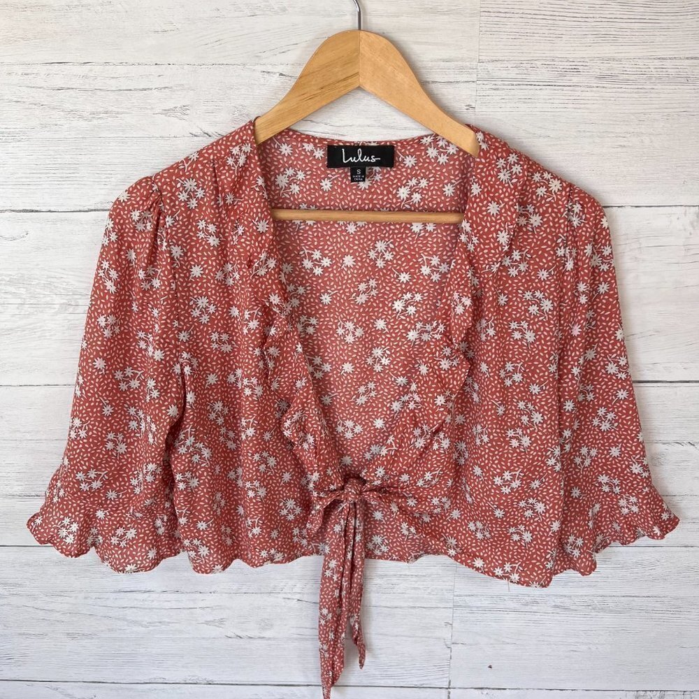 Lulus Top Womens SZ Small Carnation Crush Terracotta Floral Print Ruffle Travel